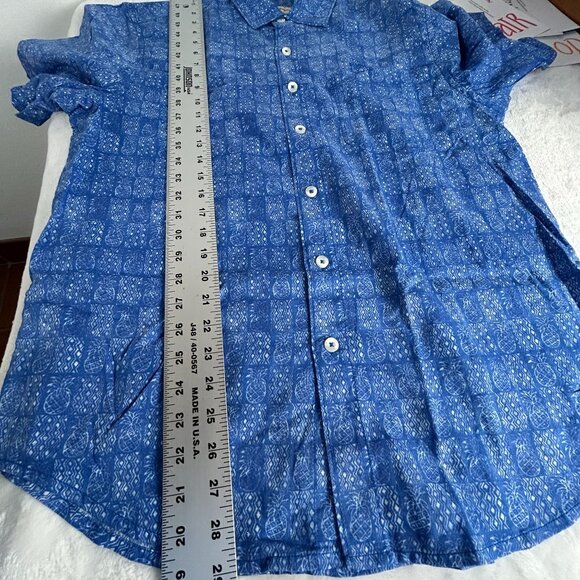 Tommy Bahama Mens Pina Block Party Camp Shirt Medium Blue Short Sleeve Linen - Picture 7 of 7